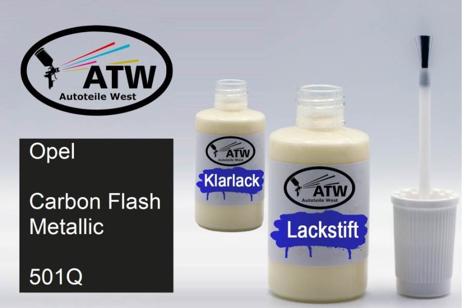 Opel, Carbon Flash Metallic, 501Q: 20ml Lackstift + 20ml Klarlack - Set, von ATW Autoteile West.